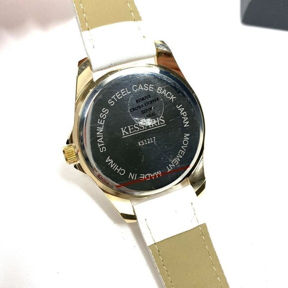 Kessaris KS1217 Crystal Studded Oversize Analog Watch Gold/White 9"L - Picture 6 of 9